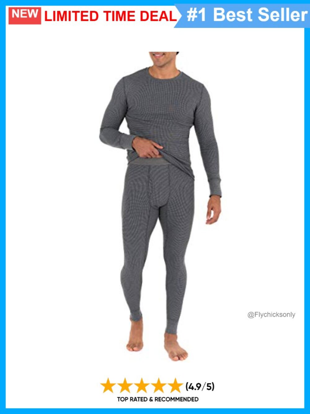 Men's Waffle Knit Thermal Underwear Set Long Sleeve Crew Neck Slim Fit